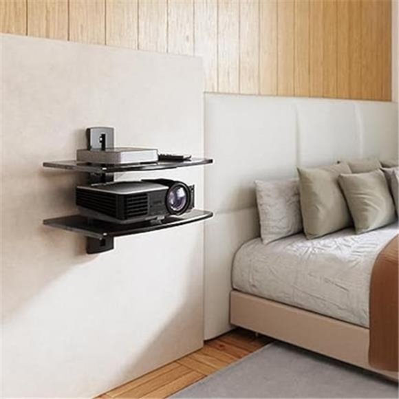 2 Tiers Floating Shelves for Wall Under TV DVD Shelf Wall Mount Shelves - Picture 2 of 5
